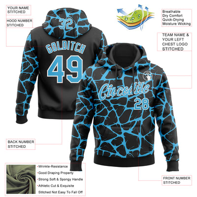 Custom Stitched Black Sky Blue-White Abstract Network Pattern Sports Pullover Sweatshirt Hoodie