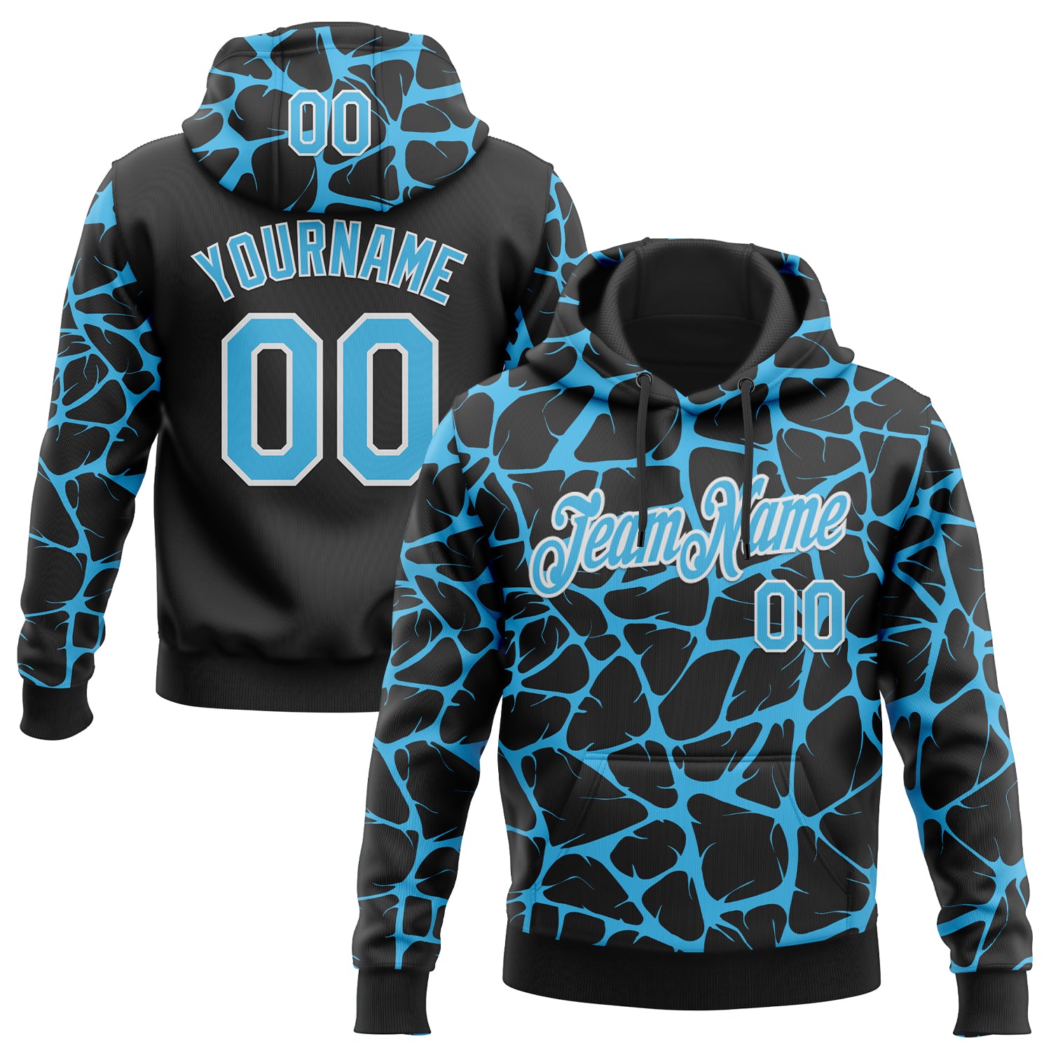Custom Stitched Black Sky Blue-White Abstract Network Pattern Sports Pullover Sweatshirt Hoodie