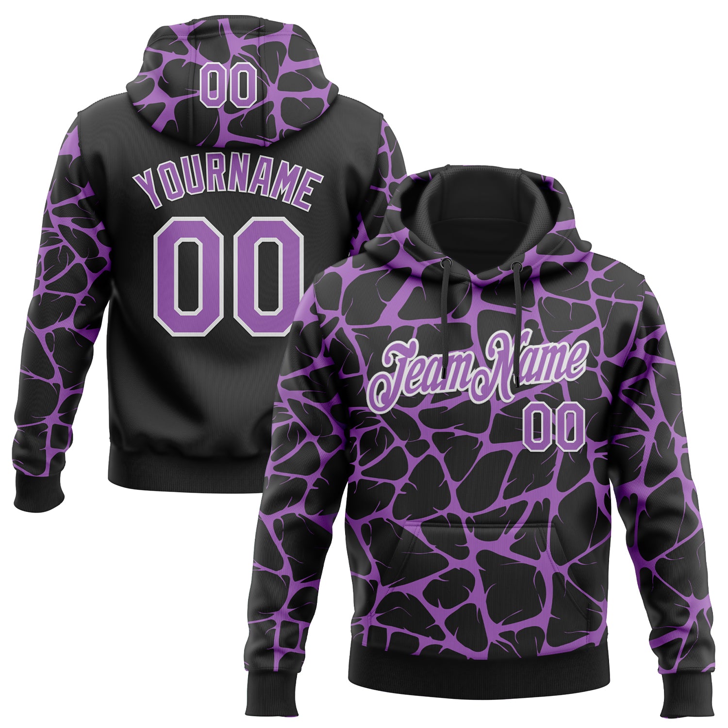 Custom Stitched Black Medium Purple-White Abstract Network Pattern Sports Pullover Sweatshirt Hoodie
