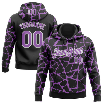 Custom Stitched Black Medium Purple-White Abstract Network Pattern Sports Pullover Sweatshirt Hoodie