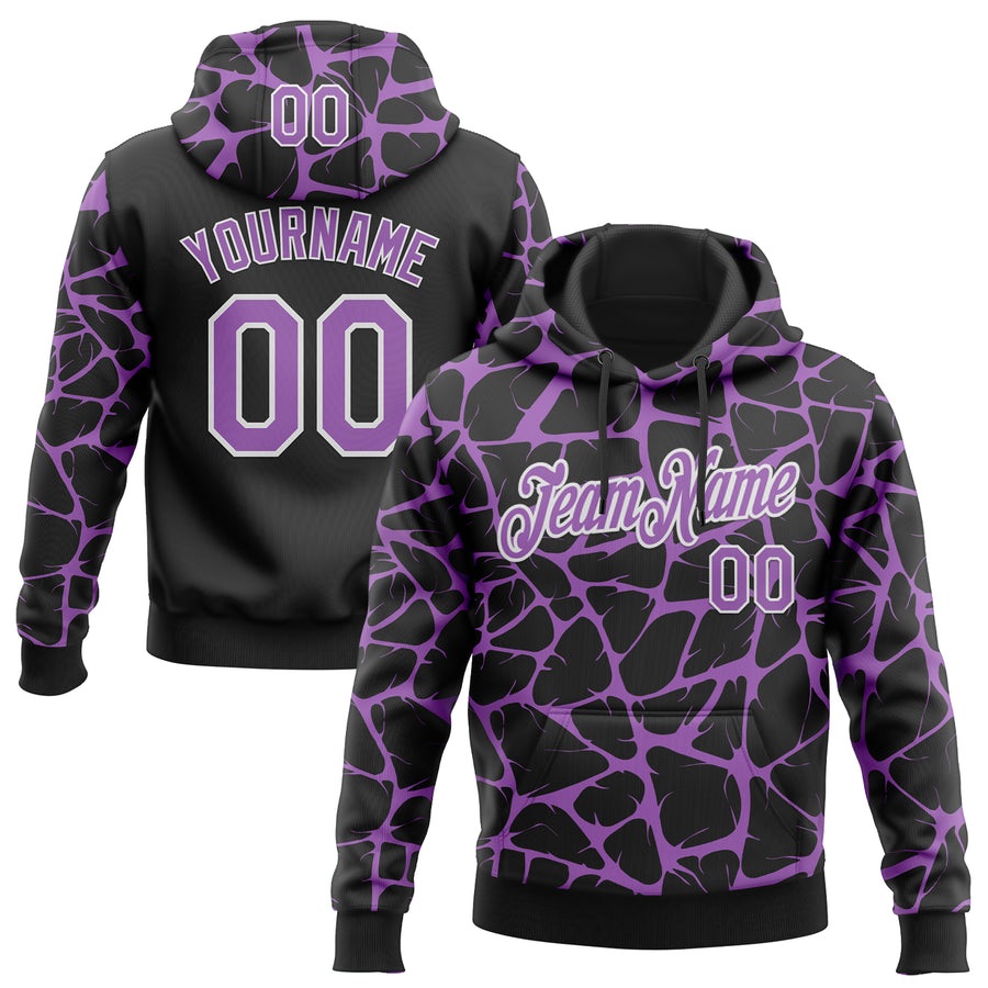Custom Stitched Black Medium Purple-White Abstract Network Pattern Sports Pullover Sweatshirt Hoodie