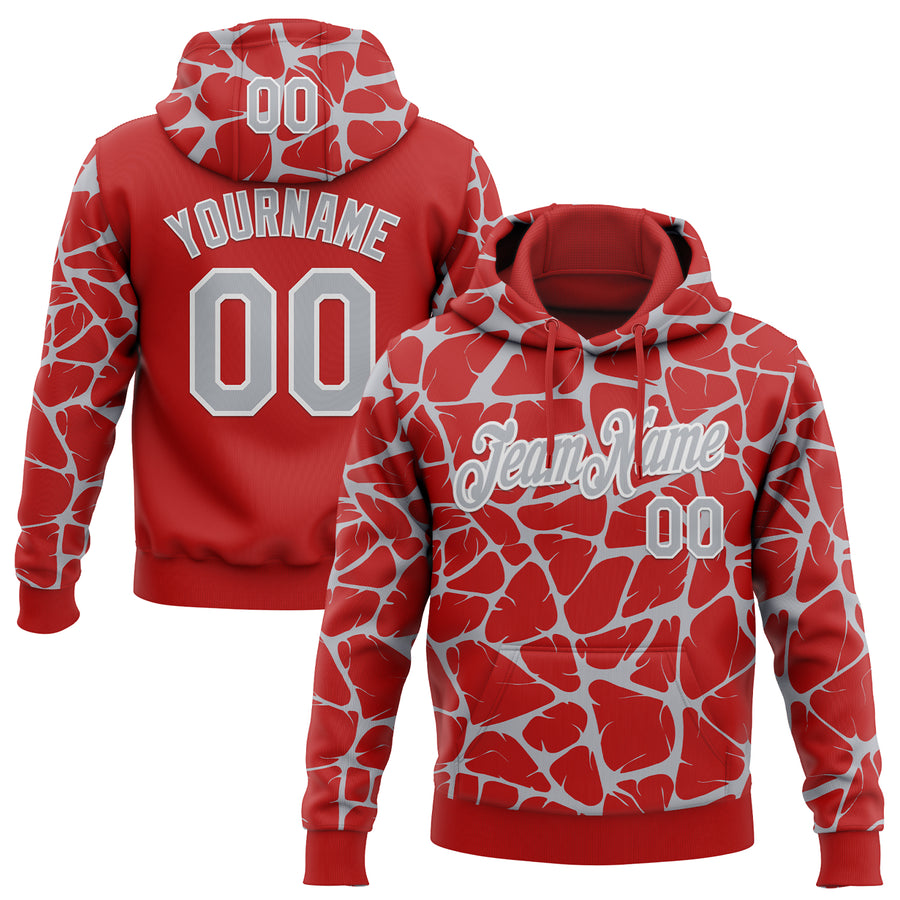 Custom Stitched Red Gray-White Abstract Network Pattern Sports Pullover Sweatshirt Hoodie