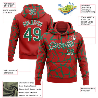Custom Stitched Red Kelly Green-White Abstract Network Pattern Sports Pullover Sweatshirt Hoodie