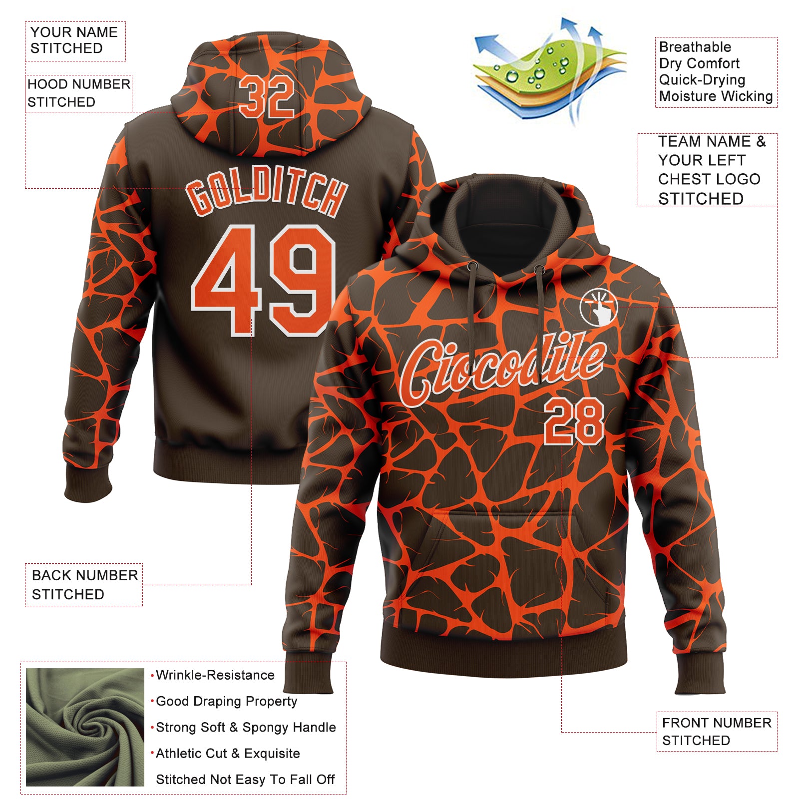 Custom Stitched Brown Orange-White Abstract Network Pattern Sports Pullover Sweatshirt Hoodie