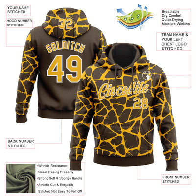 Custom Stitched Brown Gold-White Abstract Network Pattern Sports Pullover Sweatshirt Hoodie