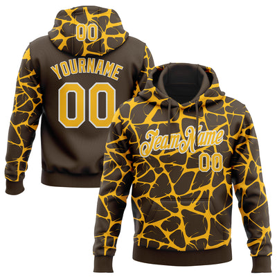 Custom Stitched Brown Gold-White Abstract Network Pattern Sports Pullover Sweatshirt Hoodie