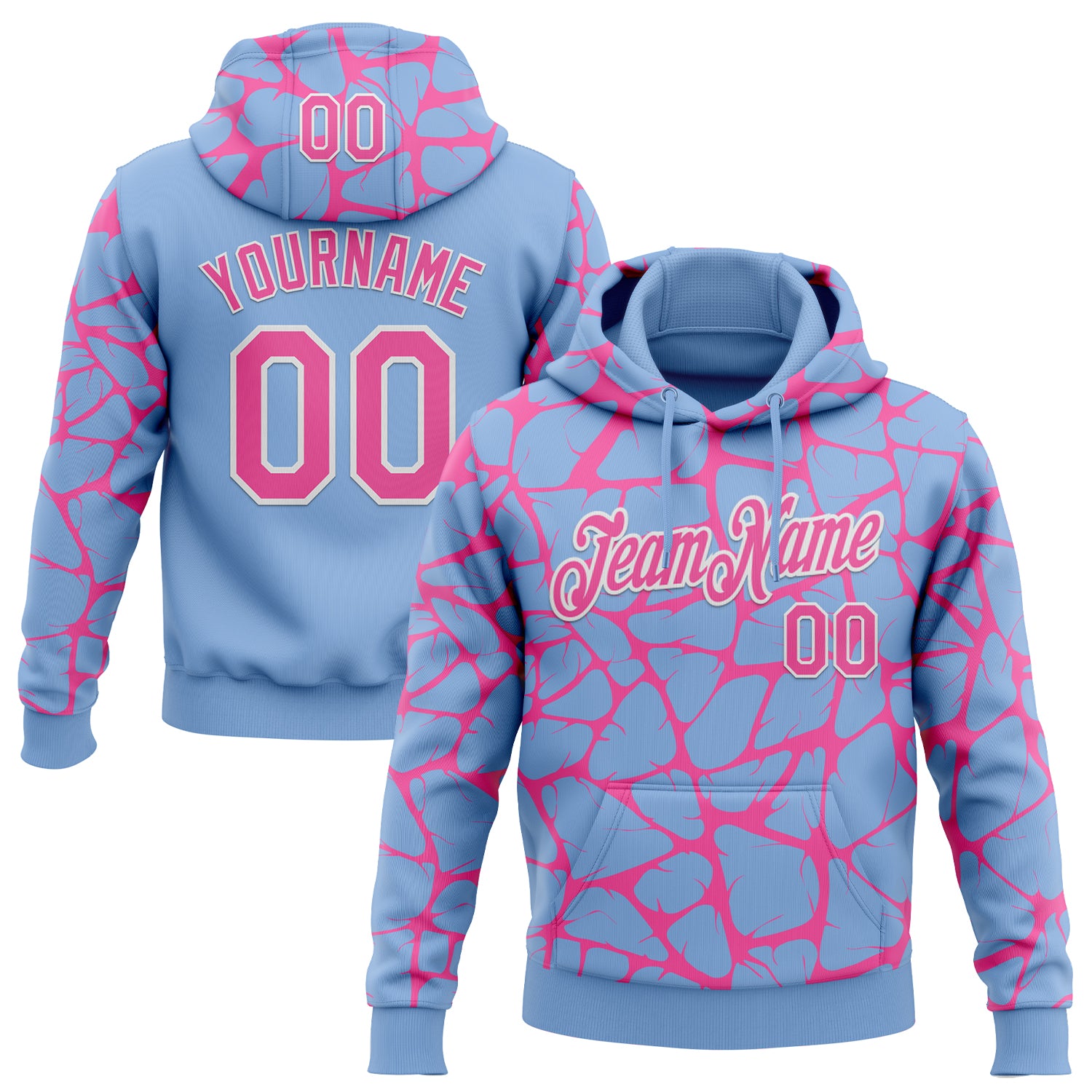 Custom Stitched Light Blue Pink-White Abstract Network Pattern Sports Pullover Sweatshirt Hoodie
