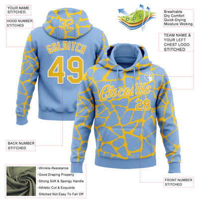 Custom Stitched Light Blue Yellow-White Abstract Network Pattern Sports Pullover Sweatshirt Hoodie