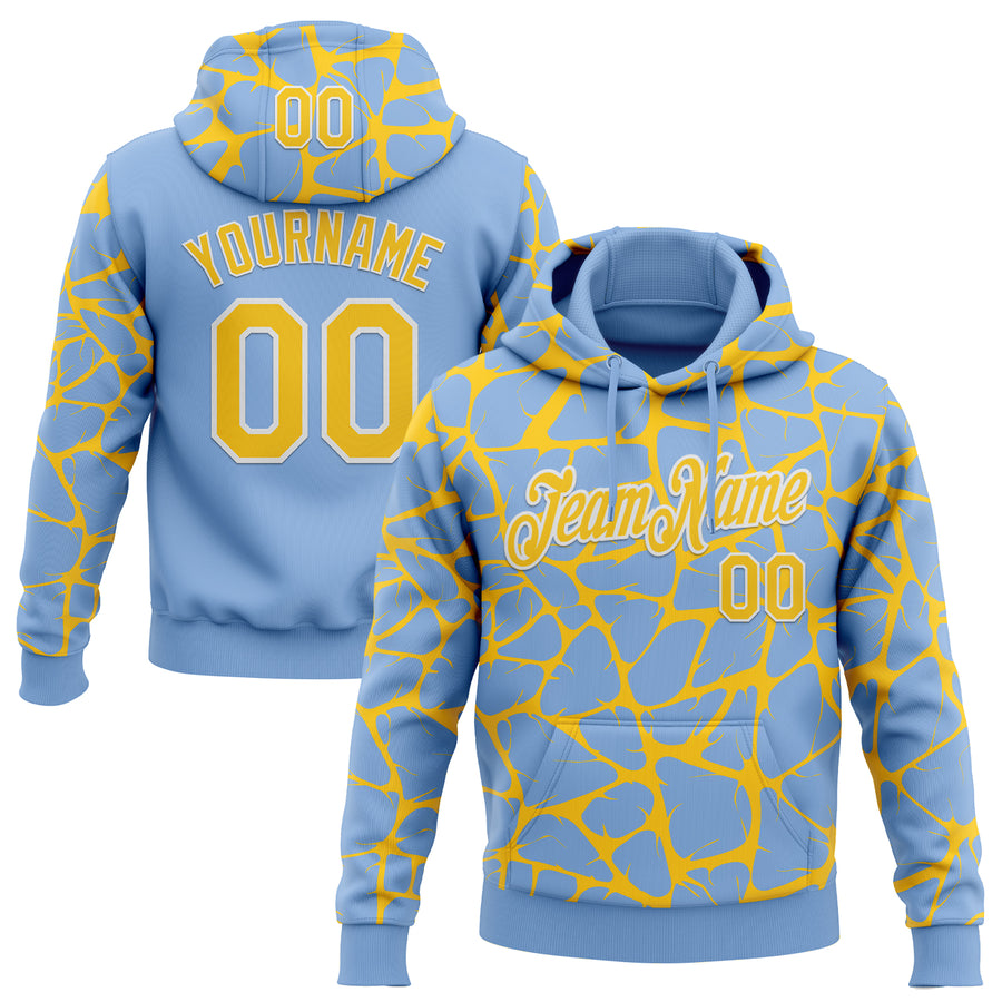 Custom Stitched Light Blue Yellow-White Abstract Network Pattern Sports Pullover Sweatshirt Hoodie