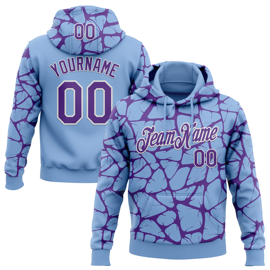 Custom Stitched Light Blue Purple-White Abstract Network Pattern Sports Pullover Sweatshirt Hoodie