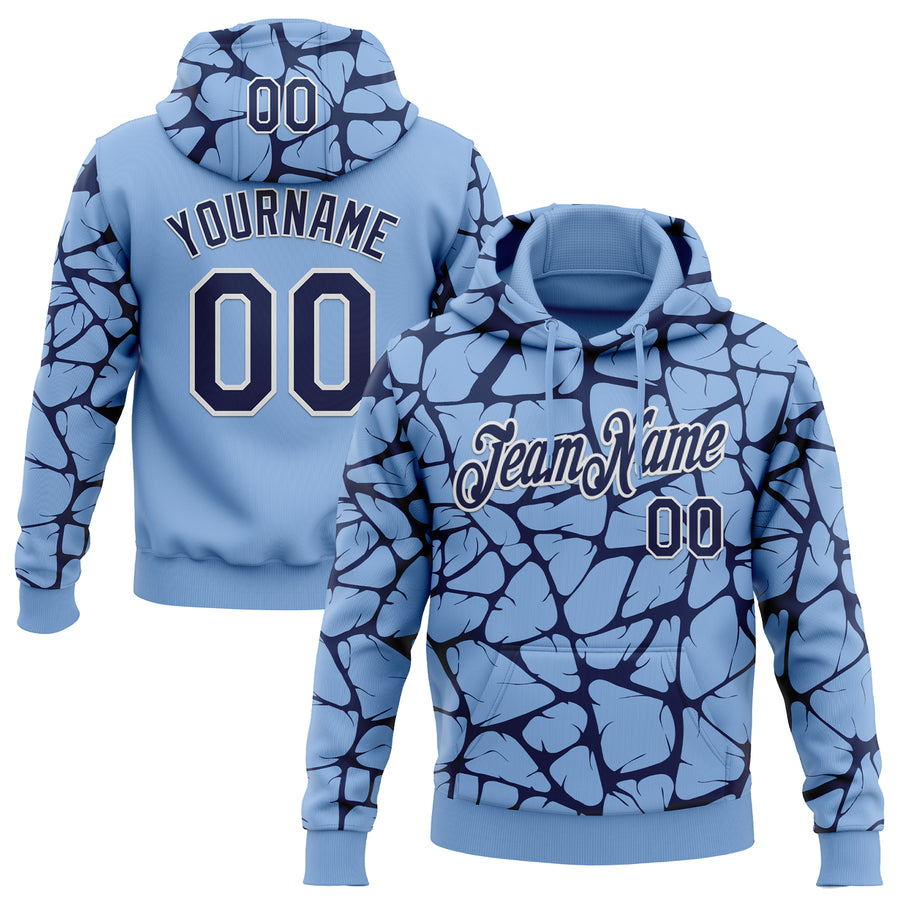 Custom Stitched Light Blue Navy-White Abstract Network Pattern Sports Pullover Sweatshirt Hoodie