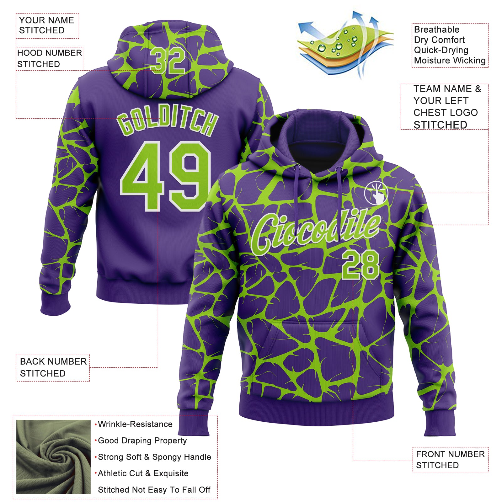 Custom Stitched Purple Neon Green-White Abstract Network Pattern Sports Pullover Sweatshirt Hoodie
