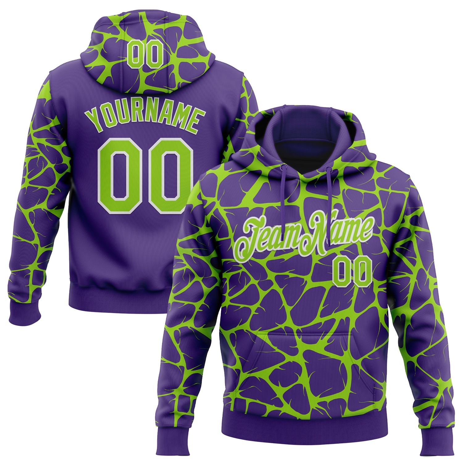 Custom Stitched Purple Neon Green-White Abstract Network Pattern Sports Pullover Sweatshirt Hoodie