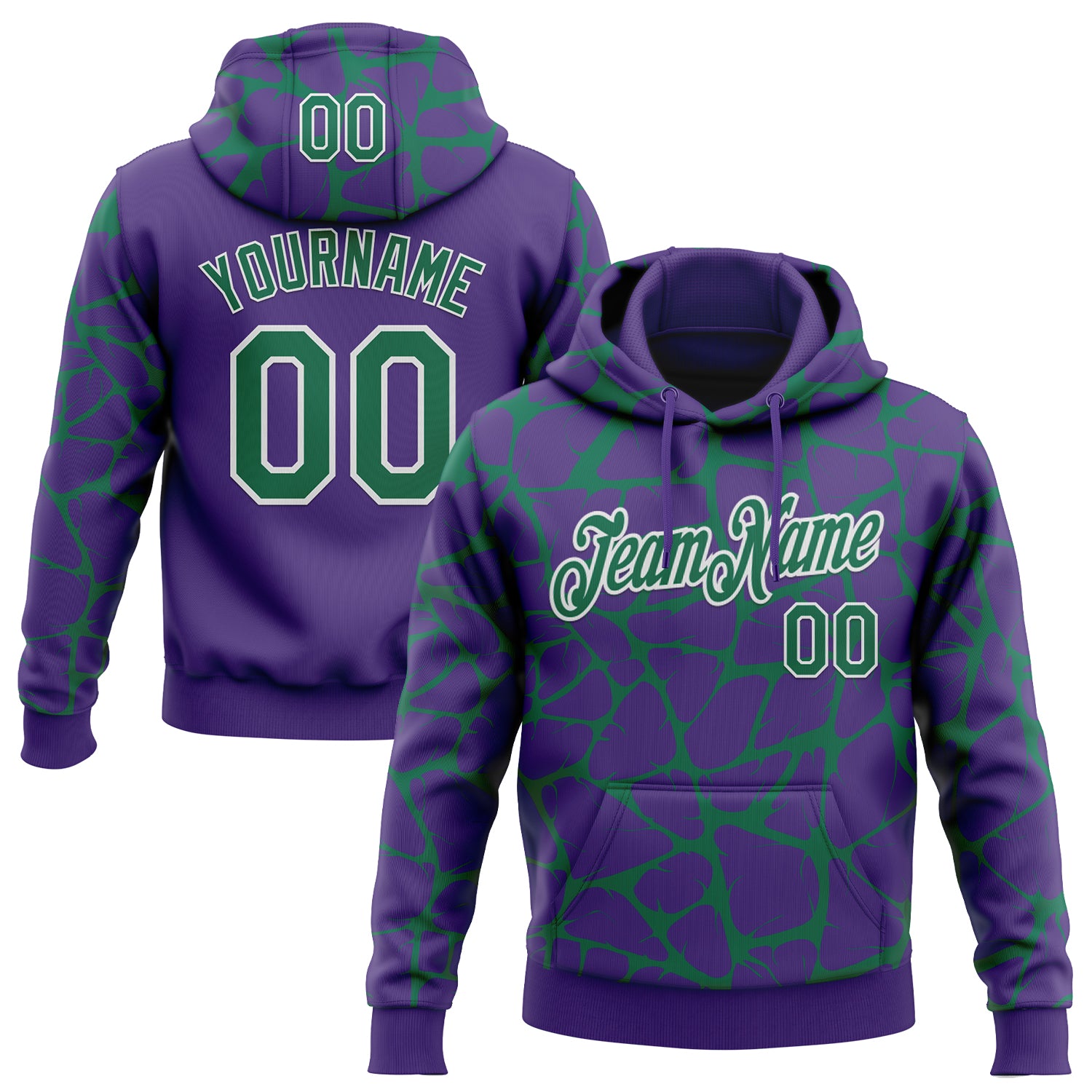 Custom Stitched Purple Kelly Green-White Abstract Network Pattern Sports Pullover Sweatshirt Hoodie