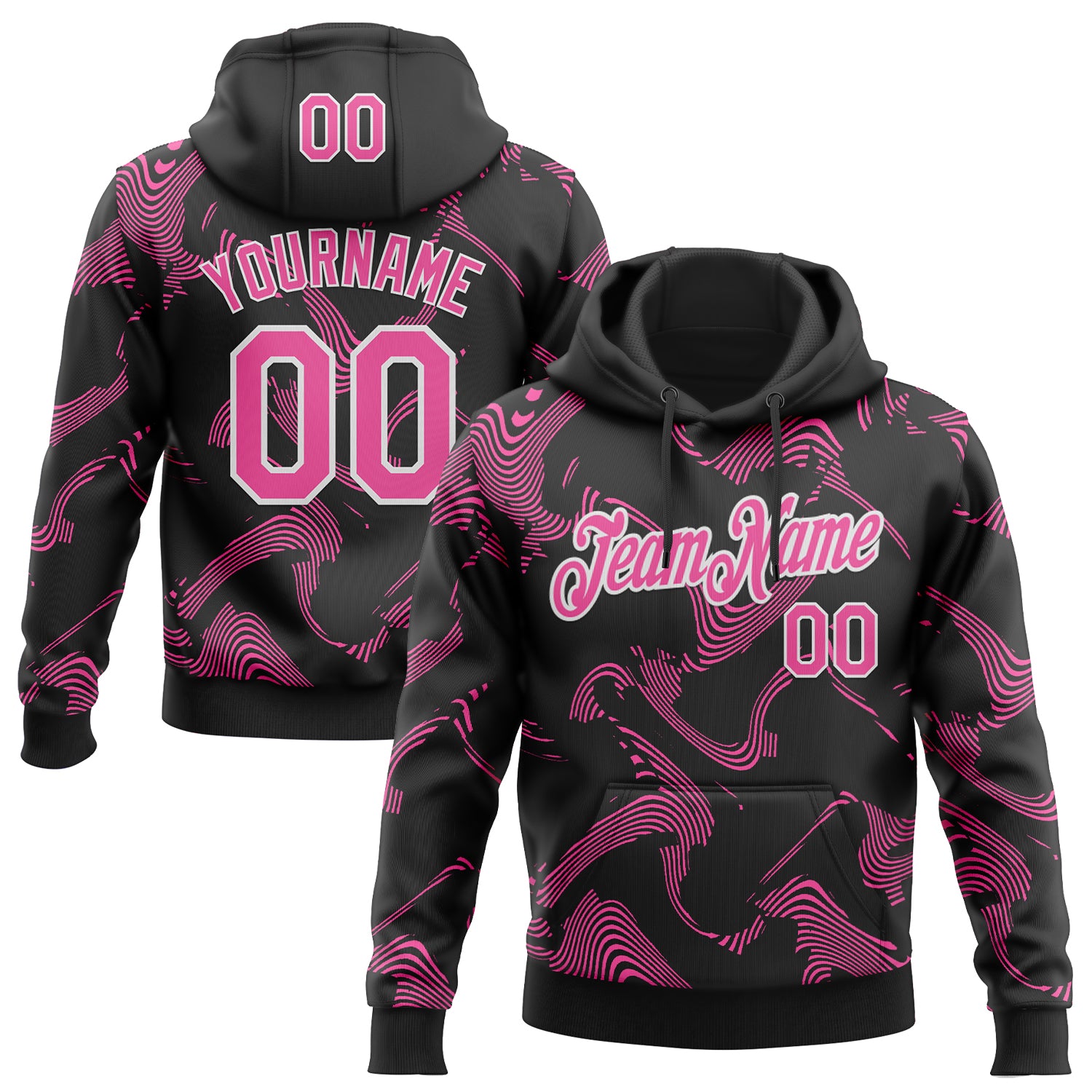 Custom Stitched Black Pink-White Curve Lines Sports Pullover Sweatshirt Hoodie