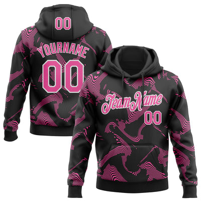 Custom Stitched Black Pink-White Curve Lines Sports Pullover Sweatshirt Hoodie