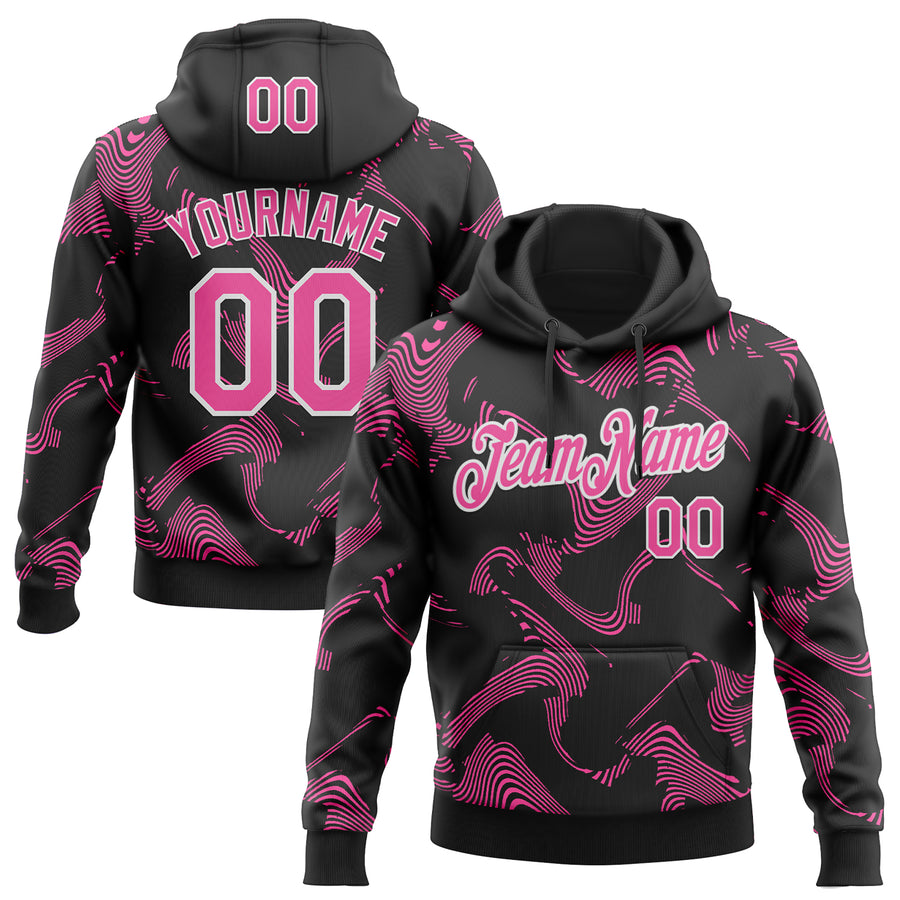 Custom Stitched Black Pink-White Curve Lines Sports Pullover Sweatshirt Hoodie