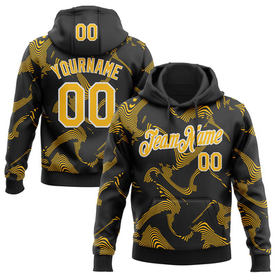 Custom Stitched Black Gold-White Curve Lines Sports Pullover Sweatshirt Hoodie