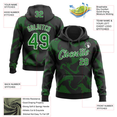 Custom Stitched Black Grass Green-White Curve Lines Sports Pullover Sweatshirt Hoodie
