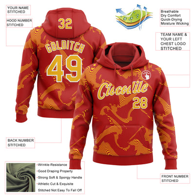 Custom Stitched Red Gold-White Curve Lines Sports Pullover Sweatshirt Hoodie