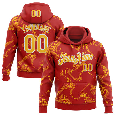 Custom Stitched Red Gold-White Curve Lines Sports Pullover Sweatshirt Hoodie