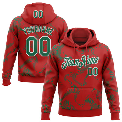 Custom Stitched Red Kelly Green-White Curve Lines Sports Pullover Sweatshirt Hoodie
