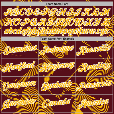 Custom Stitched Burgundy Gold-White Curve Lines Sports Pullover Sweatshirt Hoodie