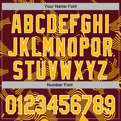 Custom Stitched Burgundy Gold-White Curve Lines Sports Pullover Sweatshirt Hoodie