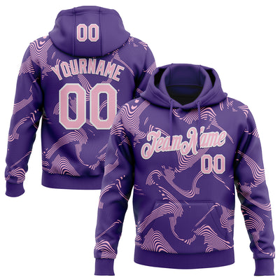 Custom Stitched Purple Light Pink-White Curve Lines Sports Pullover Sweatshirt Hoodie