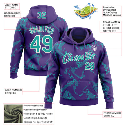 Custom Stitched Purple Aqua-White Curve Lines Sports Pullover Sweatshirt Hoodie