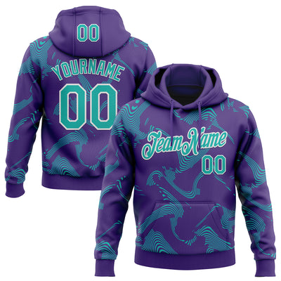 Custom Stitched Purple Aqua-White Curve Lines Sports Pullover Sweatshirt Hoodie