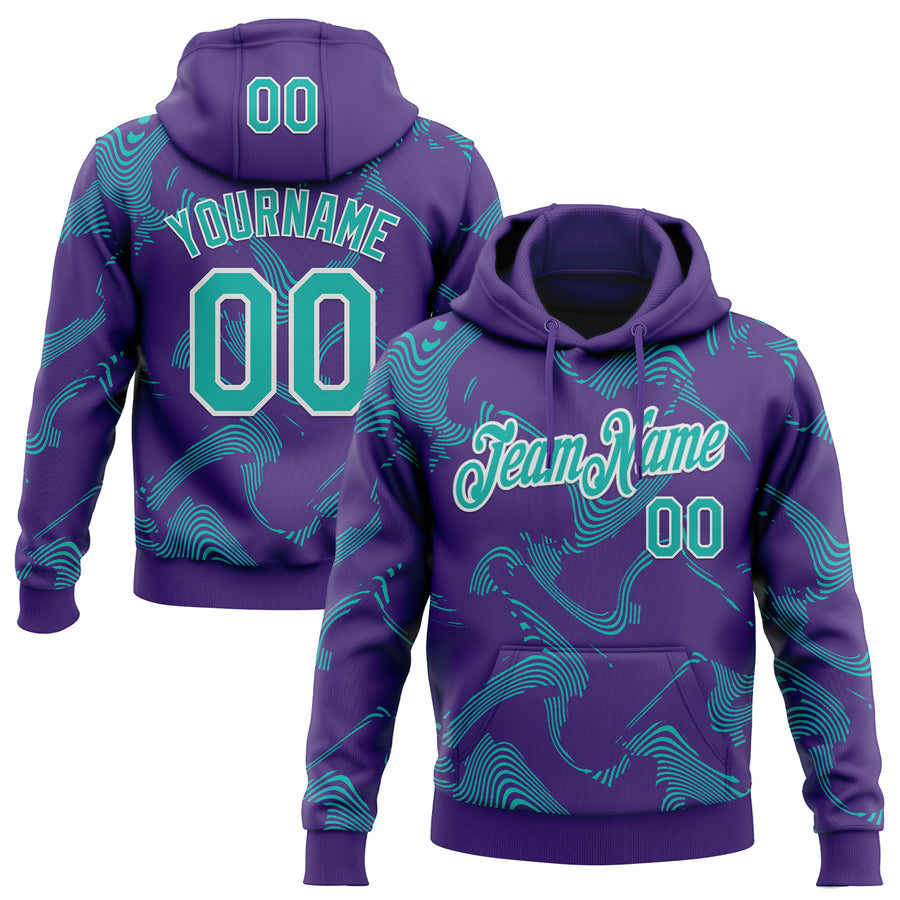 Custom Stitched Purple Aqua-White Curve Lines Sports Pullover Sweatshirt Hoodie
