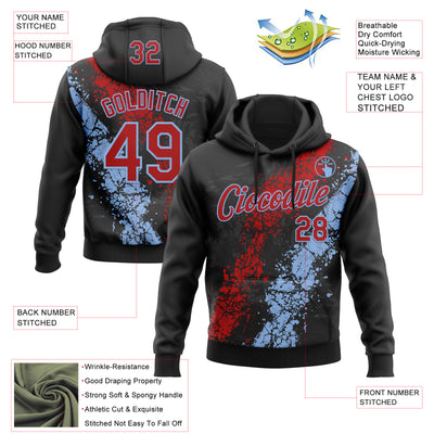 Custom Stitched Black Red-White Splash Sports Pullover Sweatshirt Hoodie