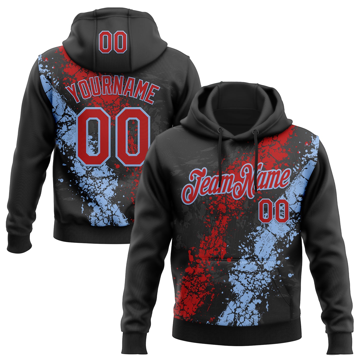 Custom Stitched Black Red-White Splash Sports Pullover Sweatshirt Hoodie