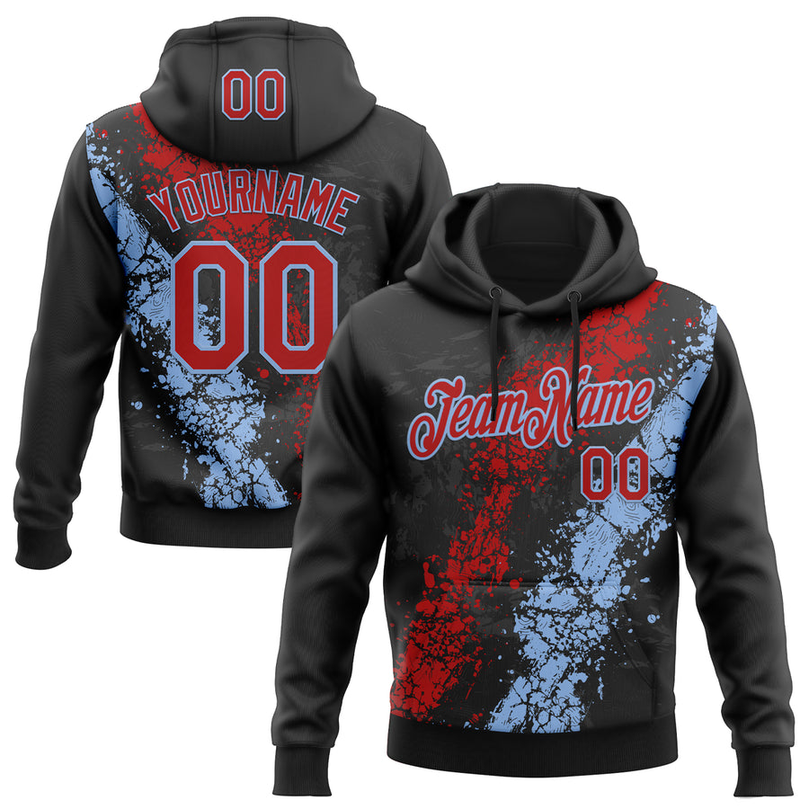 Custom Stitched Black Red-White Splash Sports Pullover Sweatshirt Hoodie