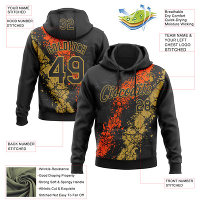 Custom Stitched Black Orange-Old Gold Splash Sports Pullover Sweatshirt Hoodie