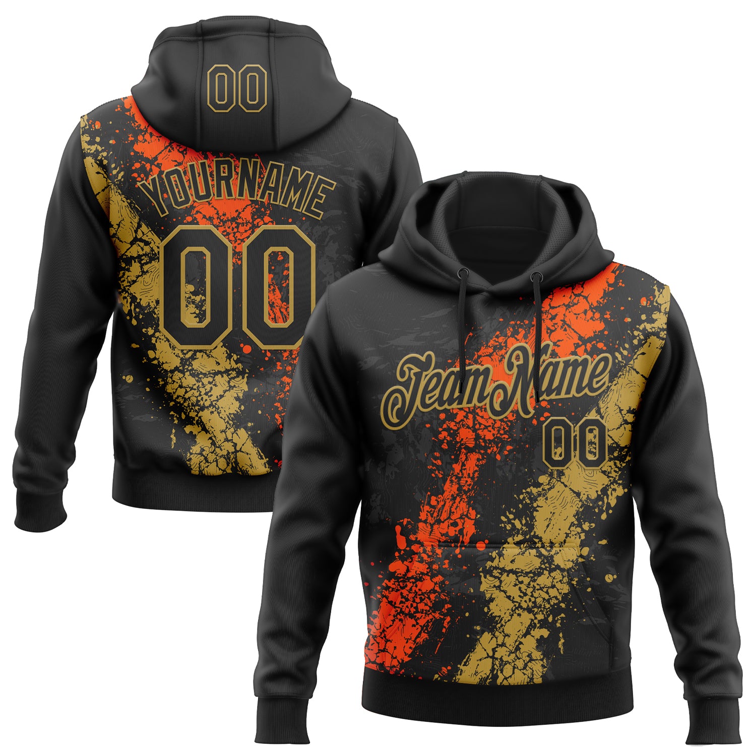 Custom Stitched Black Orange-Old Gold Splash Sports Pullover Sweatshirt Hoodie