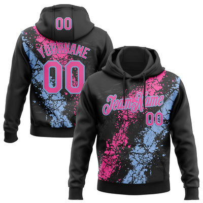 Custom Stitched Black Pink-Light Blue Splash Sports Pullover Sweatshirt Hoodie