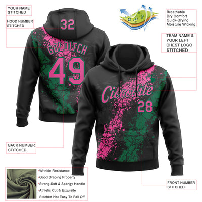 Custom Stitched Black Pink-Kelly Green Splash Sports Pullover Sweatshirt Hoodie