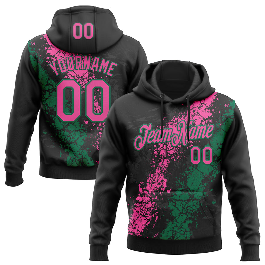 Custom Stitched Black Pink-Kelly Green Splash Sports Pullover Sweatshirt Hoodie