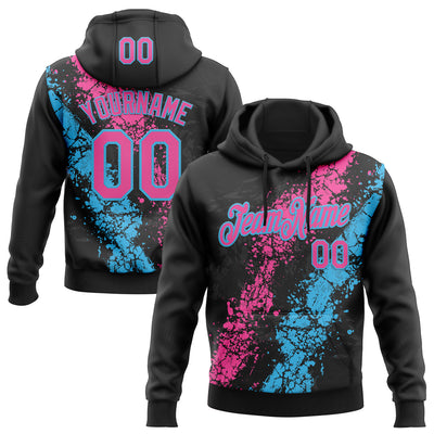 Custom Stitched Black Pink-Sky Blue Splash Sports Pullover Sweatshirt Hoodie
