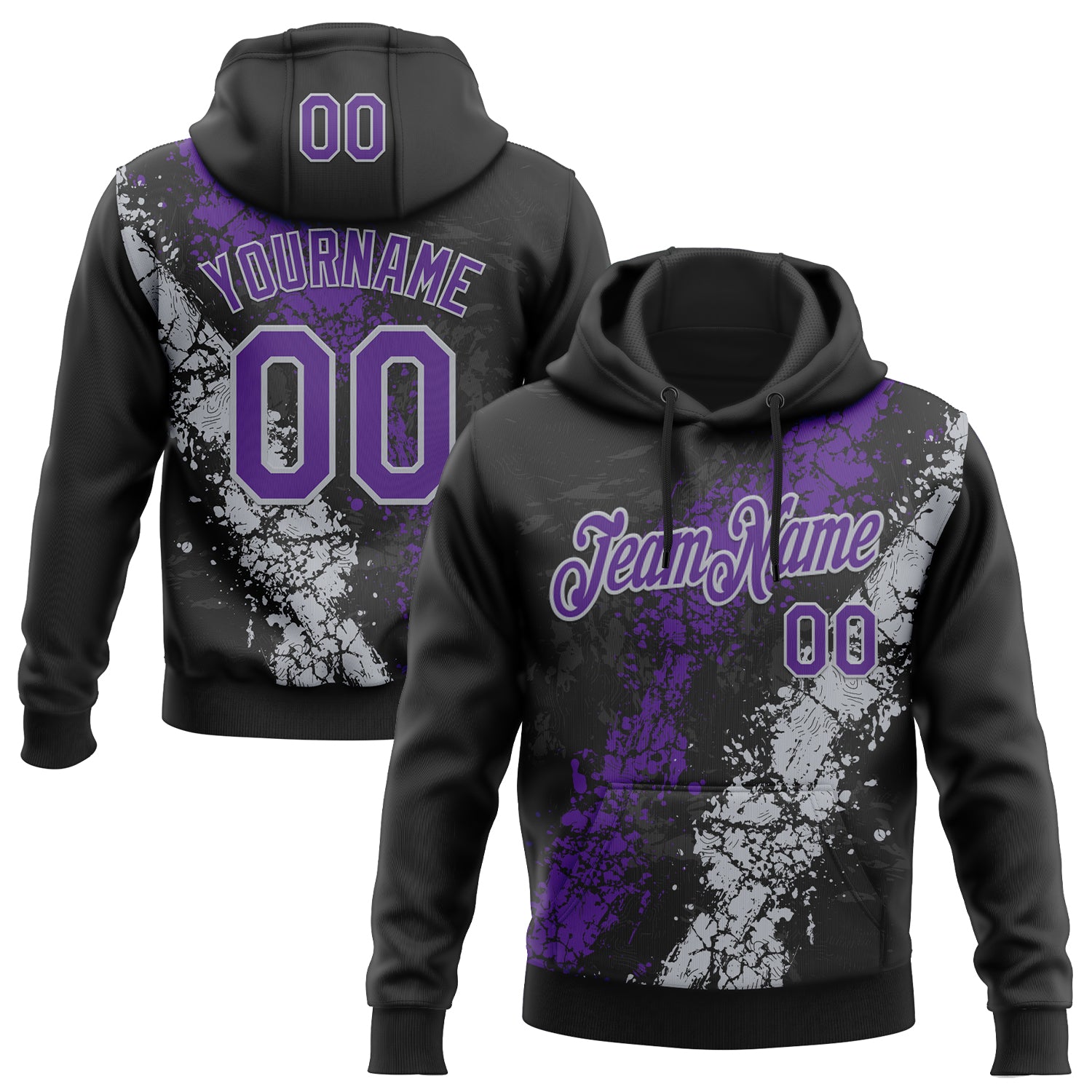 Custom Stitched Black Purple-Gray Splash Sports Pullover Sweatshirt Hoodie