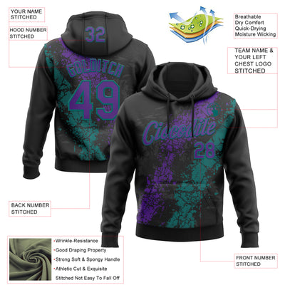 Custom Stitched Black Purple-Teal Splash Sports Pullover Sweatshirt Hoodie