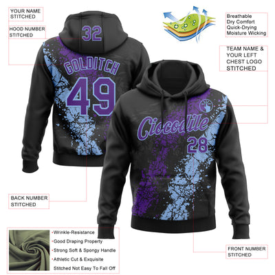 Custom Stitched Black Purple-Light Blue Splash Sports Pullover Sweatshirt Hoodie