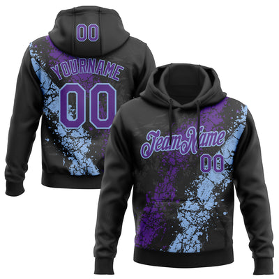 Custom Stitched Black Purple-Light Blue Splash Sports Pullover Sweatshirt Hoodie