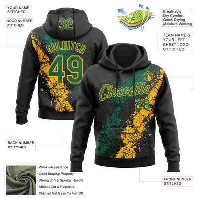 Custom Stitched Black Kelly Green-Gold Splash Sports Pullover Sweatshirt Hoodie