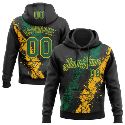 Custom Stitched Black Kelly Green-Gold Splash Sports Pullover Sweatshirt Hoodie