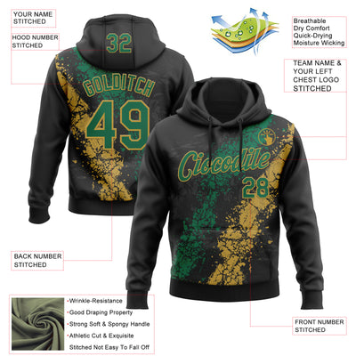 Custom Stitched Black Kelly Green-Old Gold Splash Sports Pullover Sweatshirt Hoodie