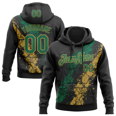 Custom Stitched Black Kelly Green-Old Gold Splash Sports Pullover Sweatshirt Hoodie