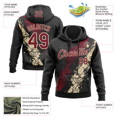 Custom Stitched Black Crimson-Cream Splash Sports Pullover Sweatshirt Hoodie